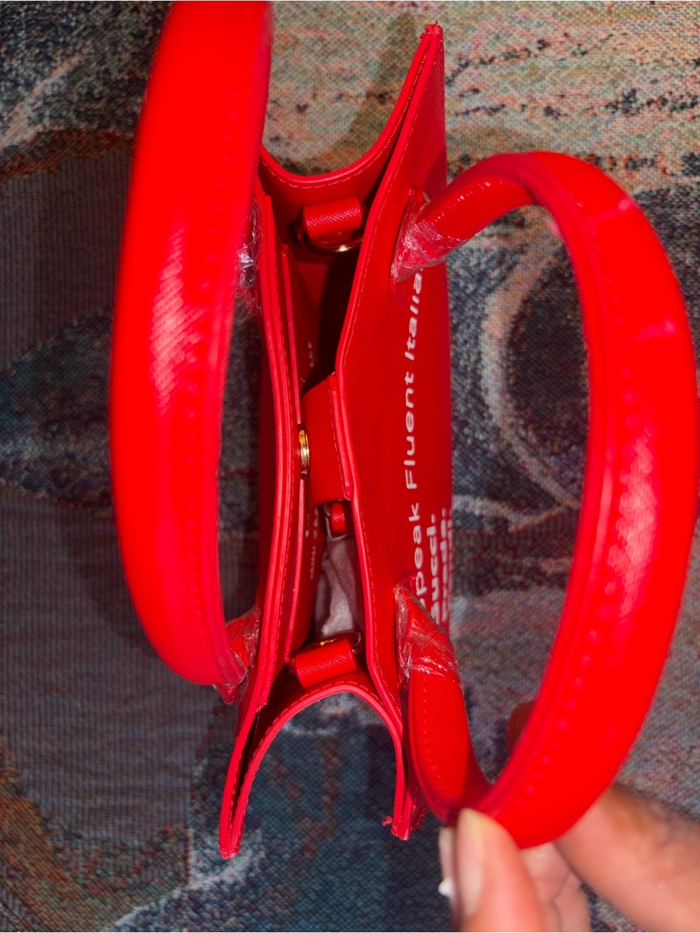 I Speak Designer Mini Handbag in Bright Red with White Detail - Picture 6 of 6
